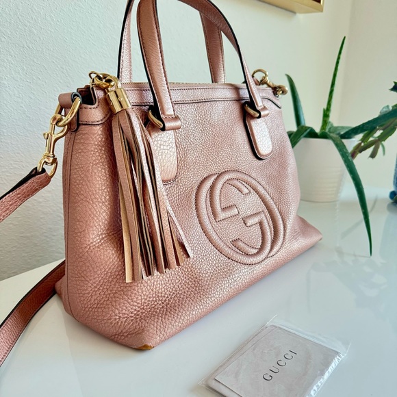 GUCCI SOHO ☆ Rose Gold Metallic Pebbled Calfskin ☆ Japan Exclusive ☆ W/Strap ☆ - Picture 5 of 14